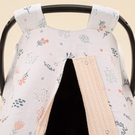 Resim Puset Örtüsü - Çift Taraflı - Somon Örgü - Yeşil Çiçekler 