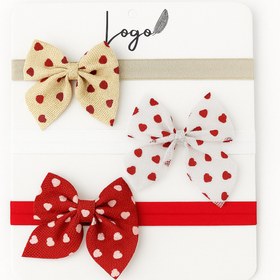 Resim LOGO AKSESUAR Kız Bebek Bandana Kalp Baskılı Fiyonk 3'lü Bandana Set 0-24 Ay 