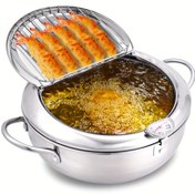 Resim 1 Adet, Termometreli Derin Kızartma Tenceresi (19.99cm), 304 Paslanmaz Çelik Japon Tarzı Tempura Kızartma Tenceresi Yağ Damlalık Rafı ile, Mutfak Aletleri, Mutfak Aksesuarları 