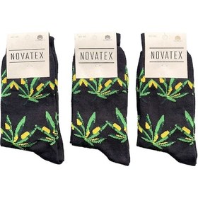 Resim Lukitus Unisex Eğlenceli Yaprak Desenli Soket Çorap 6 Adet Lacivert 