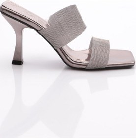 Resim Dgn 801 Kadın Çift Şeritli Topuklu Terlik Platin Metalik 