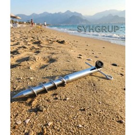 Resim Şen Plastik Şemsiye Kazığı Burgulu Metal Sıkma Aparatlı Bahçe Plaj 40 cm 