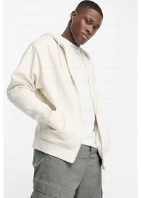 Resim Tarzsokak Erkek Ekru Kapüşonlu Fermuarlı 3 Üç İplik Polar Kanguru Oversize Salaş Sweatshirt Beyaz Beyaz 