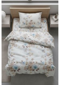 Resim Pastel Çiçek Desenli %100 Pamuk Tek Kişilik Nevresim Takımı Fermuarlı Beyaz 