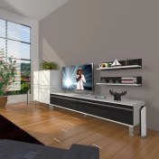 Resim Decoraktiv Eko On Mdf Std Krom Ayaklı Tv Ünitesi Tv Sehpası Beyaz Siyah 