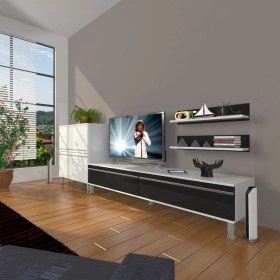 Resim Decoraktiv Eko On Mdf Std Krom Ayaklı Tv Ünitesi Tv Sehpası Beyaz Siyah 