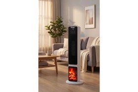 Resim Hoogar German OLED White Series Şömineli Ekran Dijital Göstergeli Fanlı Kule Tipi Seramik Isıtıcı Uzaktan Kumandalı 