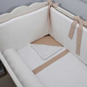 Resim Ekru - Bej Bebek Uyku Seti - Düz Bumper / 80x130 