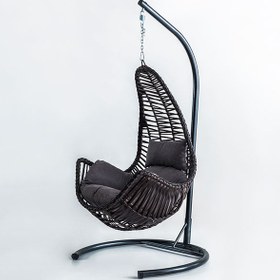 Resim Zen Modern Salıncak - Kahve Rattan / Dark Gri Kumaş 
