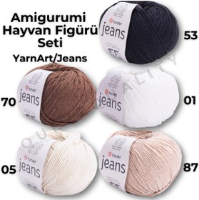 Resim Yarnart Amigurumi Hayvan Figürü Seti Jeans El Örgü İpleri 5'li Oyuncak Hayvan Figürü Seti 