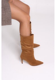 Resim Fancy Kadın Camel Süet Topuklu Çizme Camel 