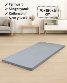 Resim Sünger Yatak 70x180x6 Cm, Yer Yatağı, Balkon Sedir Yer Minderi,şantiye,karavan,deprem Yatağı-gri 