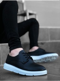 Resim BA0003 Bağcıklı Klasik Siyah Beyaz Yüksek Taban Casual Erkek Ayakkabı Siyah 