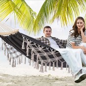 Resim Kalınlaştırılmış Beyaz Hamak İç ve Dış Mekan Seyahatleri için, Kamp, Piknik ve Boş Zamanlar, Tatil Gezileri için Taşınabilir Hafif Hamak, Kemerli Çubuklu Ahşap Direkli Kayma Önleyici Hamak 