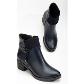 Resim Kadın Topuklu Bot Günlük Lacivert Boğaz Elastik Kalın Topuklu-3217 Lacivert 