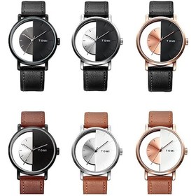 Resim Tomı T080 İçi Boş Tasarım Yarım Şeffaf Unisex Kuvars Saat Siyah Kahverengi Yüz Siyah Kayış 