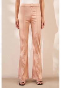 Resim Asimetrik Yüksek Bel Pantolon Pudra 