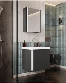 Resim Karen Banyo Kemer 50 Cm,Lavabolu,Aynalı,Banyo Dolabı,Mat Antrasit,Lavabo Dahil Antrasit 