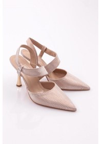 Resim Dgn 1012 Kadin Bilek Saran Topuklu Ayakkabi Rose Kroko 