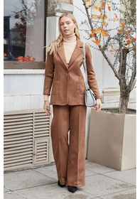Resim Süet Kumaş Cep Detaylı Düğmeli Şık Blazer Ceket-taba Taba 