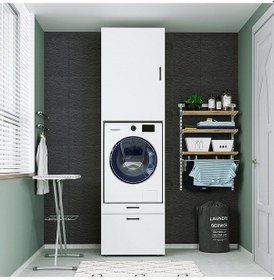 Resim ROOMART ÇAMAŞIR-KURUTMA MAKİNESİ DOLABI + ÜST DOLABI MAT BEYAZ Mat Beyaz 