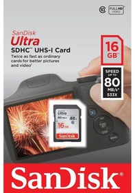 Resim Sandisk Ultra SDSDUNC-016G-GN6IN 16 GB SDHC Class 10 UHS-I Hafıza Kartı 