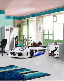 Resim Setay Formula Genç Odası - 3 Kapılı Dolap, Audi Koltuklu Arabalı Yatak, Şifonyer - Beyaz 