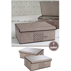 Resim Keçe Kapaklı Baza Hurcu, Yatak Kanepe Altı Yastık Kıyafet Düzenleyici 40x50x19 Cm 2 Adet Kahve Kahve 