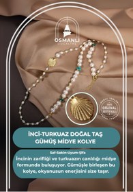 Resim OSMANLI DOĞAL TAŞ Inci-turkuaz Doğal Taş Gümüş Midye Kolye 