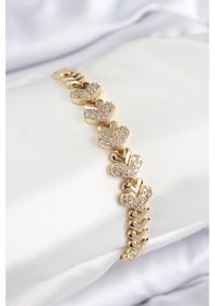 Resim Pirinç Zirkon Taşlı Kalp Model Gold Renk Kadın Bileklik - Tj-bb7562 Çok Renkli 