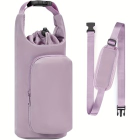 Resim 1 adet Mor Yalıtımlı Su Şişesi Çantası Telefon Cebi ile - 32oz/40oz, Ayarlanabilir Omuz Askısı, Dayanıklı Kumaş, Açık Hava Aktiviteleri için İdeal, Açık Hava Temel Gereksinimler | Ayarlanabilir Askılı Çanta | Dayanıklı Kumaş Çanta, Su Şişesi Tutucu 