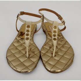 Resim Düz Taban Beyaz-altın Hakiki Deri Kadın Sandalet Beyaz - Altın 