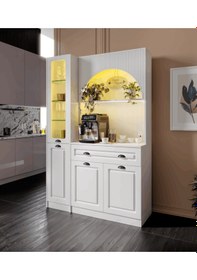 Resim Guneystore Armoni Black Midi Kahve Köşesi Sol Vitrinli Komple Mdf Beyaz 