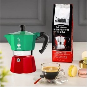 Resim AyrStore - Moka Express Italia: 3 Cups Ocak Üstü Espresso Pişirici - 130ML - Karma Renk - Alüminyum 
