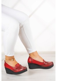 Resim Erkan Saçmacı Shay Kırmızı Hakiki Deri Dolgu Topuklu Günlük Ayakkabı 