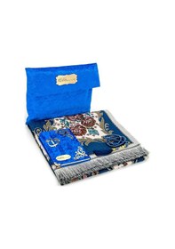 Resim Kadife Keseli Lüks Seccade Seti - Lacivert Renk 