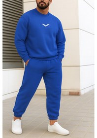 Resim Wings Eşofman Takımı Sweatshirt Jogger - Saks Mavi Baskılı Oversize Şardonlu Bisiklet Yaka Saks Mavi 