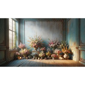 Resim Venspor Vintage Çiçek Aranjmanları ile Rustik Arkaplan 200x150cm Fon Duvar Örtüsü 