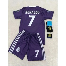 Resim Sidas Cristiano Ronaldo Real Madrid Mor 2017 Cardif Şampiyonlar Ligi Çocuk Forma Takımı 4 Parça Forma Şort Çorap Bileklik Hediye 