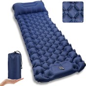 Resim Kiaitre 1 Kişilik Kendiliğinden Şişen Uyku Pedi - 9cm Ultra Hafif Şişme Yatak, Dahili Yastıklu, Lacivert Dayanıklı Kumaş, Kampçılık, Doğa Yürüyüşü ve Trekking için Kompakt Taşınabilir Tasarım, Düz Yüzeyli Hava Matarası 