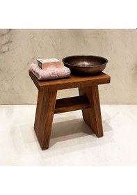 Resim Shark Anatolia İroko Ahşap Banyo Taburesi Oturak Ve Oksit Bakır Hamam Tası Seti Çok Renkli 