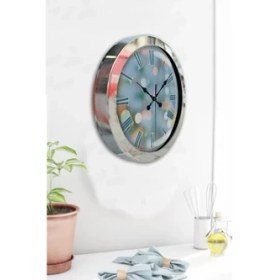 Resim Bahat Krom Çerçeveli Salon Ofis Duvar Saati 36 cm 