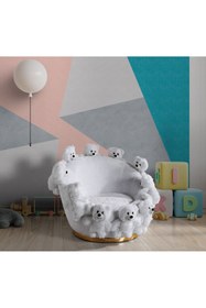Resim Mobilya Stant Most Teddy Kids Beyaz Ayıcıklı Peluş Kumaş Döner Berjer (Evinize Teslim) 