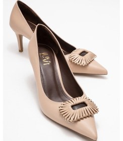 Resim Great Bej-kahverengi Tokalı Kadın Topuklu Ayakkabı Bej 