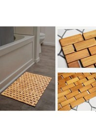 Resim Bambu Kaydırmaz Banyo Matı Bambu Paspas 40x66 Cm Açık Kahve 