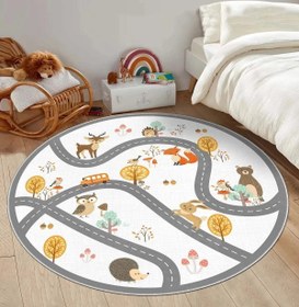 Resim Dijital Baskı Yuvarlak Çocuk Oyun Halısı LHÇH-08 - 180 X 180 