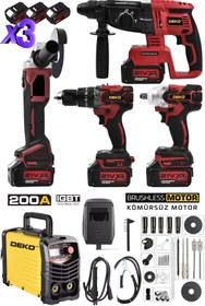 Resim DEKO TURKEY 200A İnvertör Kaynak Makinesi + Muhteşem 4'lü Usta Seti Matkap Kırıcı Delici Somun Sıkma Taşlama 