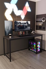 Resim Flinder Siyah 160x60 Oyuncu Masası, Bilgisayar Masası, Gamer Masası, Gaming Masa, Metal Ayaklı 