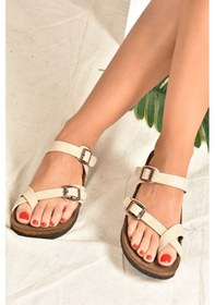 Resim Fox Shoes Bej Süet Parmak Arası Kadın Terlik K777613402 