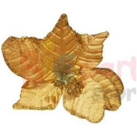 Resim Yılbaşı Çam Ağacı Atatürk Çiçeği Ponsetya Yapay Çiçek Altın Gold Renkli 8 Yaprak 25 Cm Simli Tomurcuklu Dekoratif Yılbaşı Çiçeği Diğer 